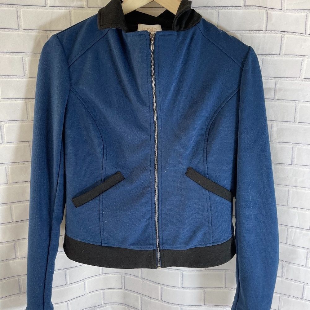 Laundry By Shelli Segal Blue Knit Zip Jacket Sz 2